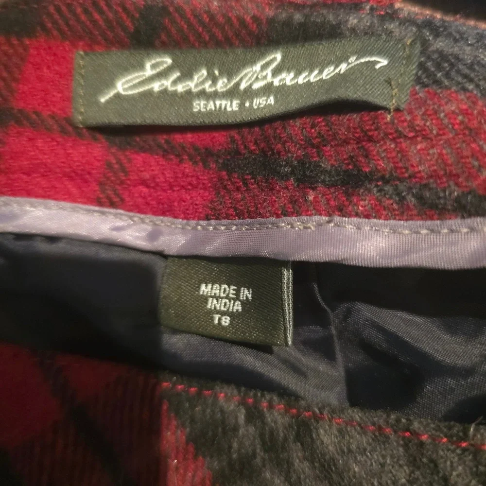 Eddie Bauer Wool Blend Tartan Plaid Mini Skirt‎ TS S Lined Pockets Academia Xmas